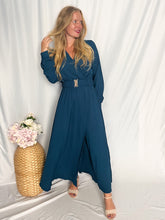 Afbeelding in Gallery-weergave laden, Elegant Belted Maxi Dress - petrol blue
