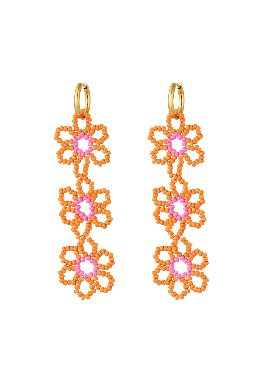 Triple Flower Earrings - orange