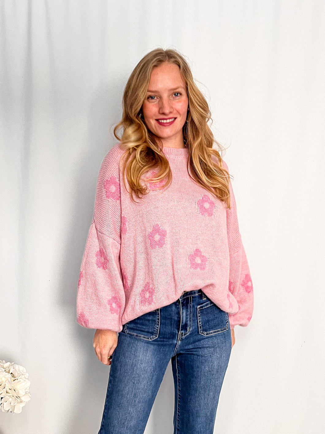 Cozy Flower Sweater - double pink