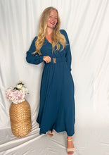 Afbeelding in Gallery-weergave laden, Elegant Belted Maxi Dress - petrol blue
