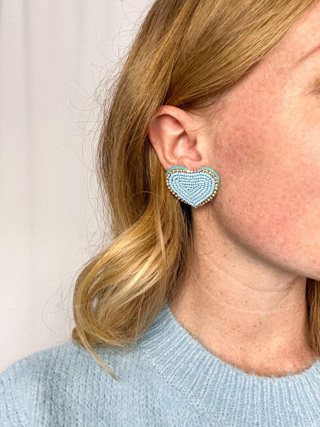 Beaded Heart Earrings - blue