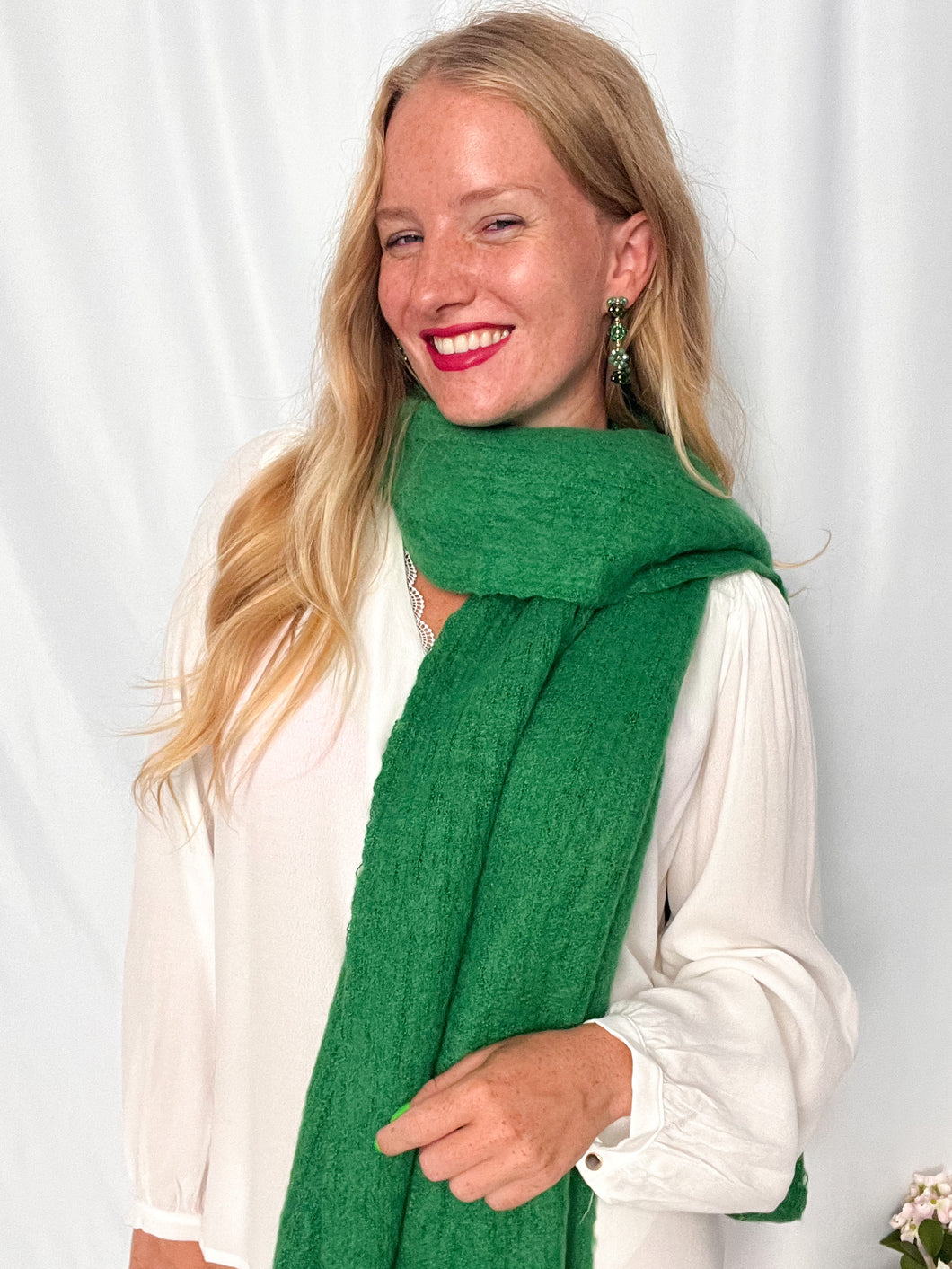 Plain Knitted Scarf - green