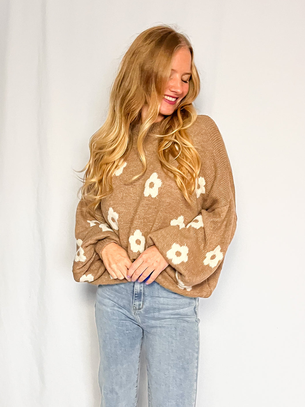 Cozy Flower Sweater - camel