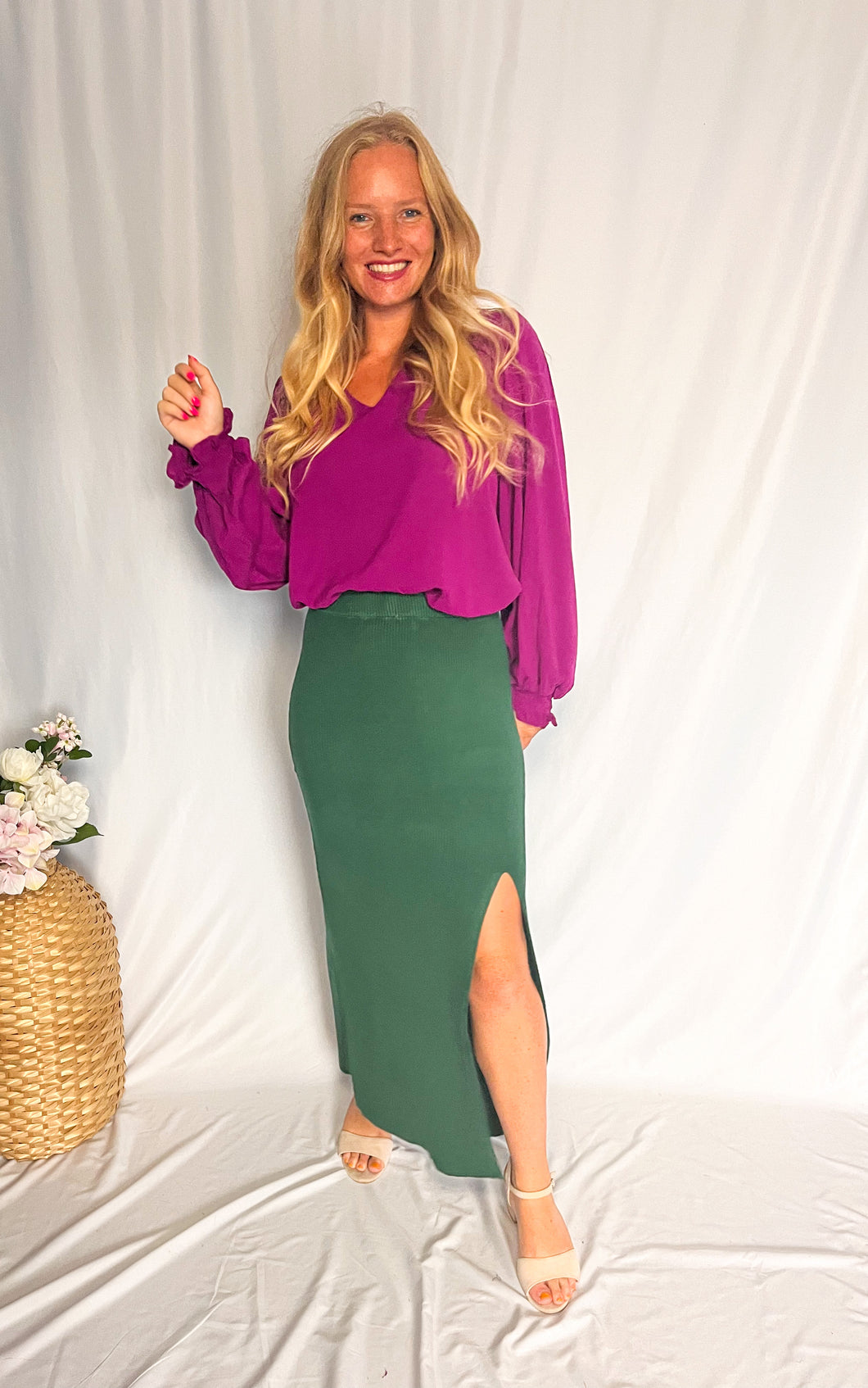 Knitted Maxi Skirt - green