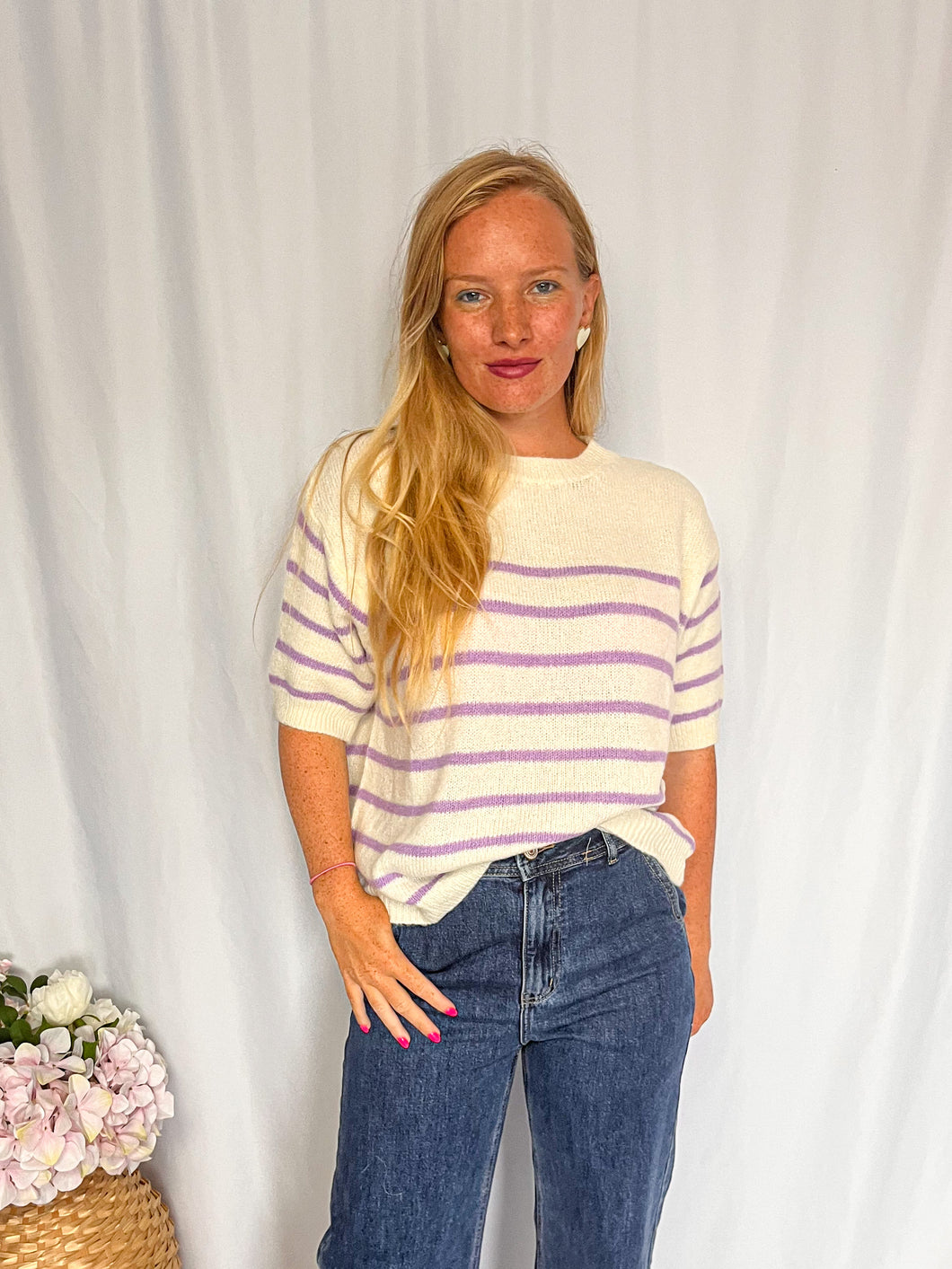 Short Sleeve Striped Jumper - lila