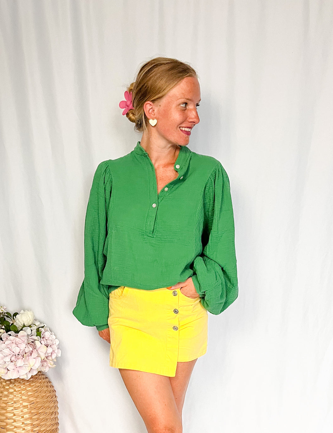 Puff Sleeve Tetra Blouse - green