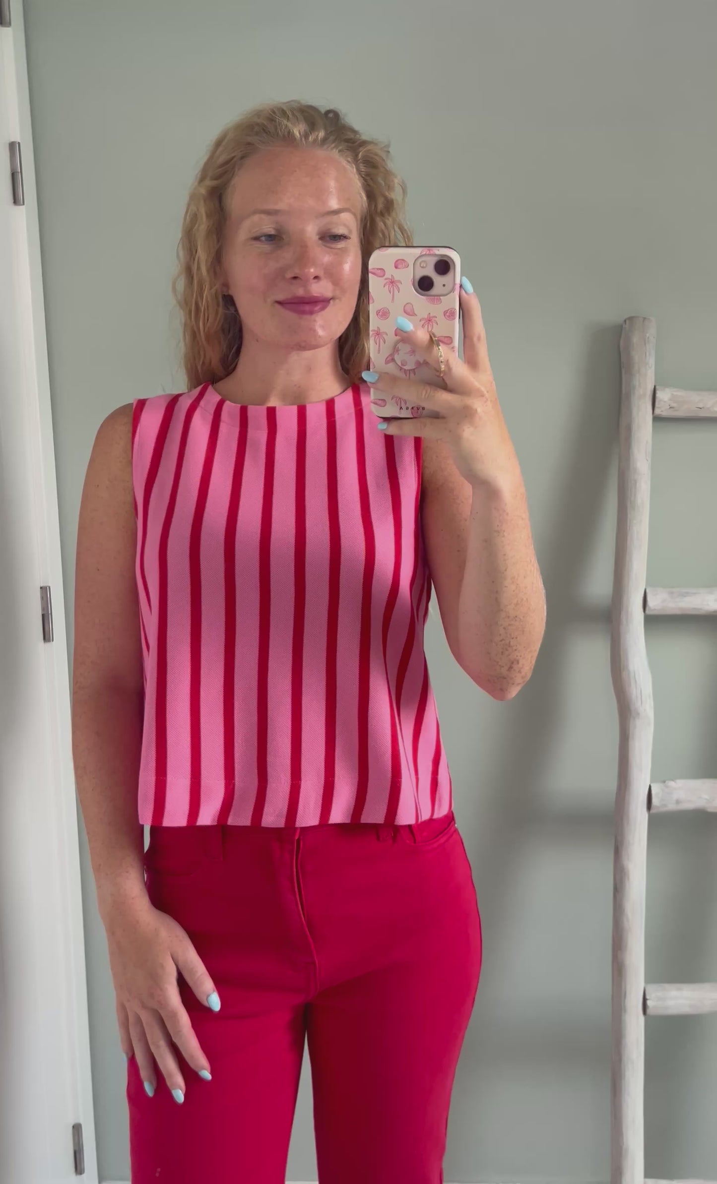 Sleeveless Striped Bow Top - red/pink