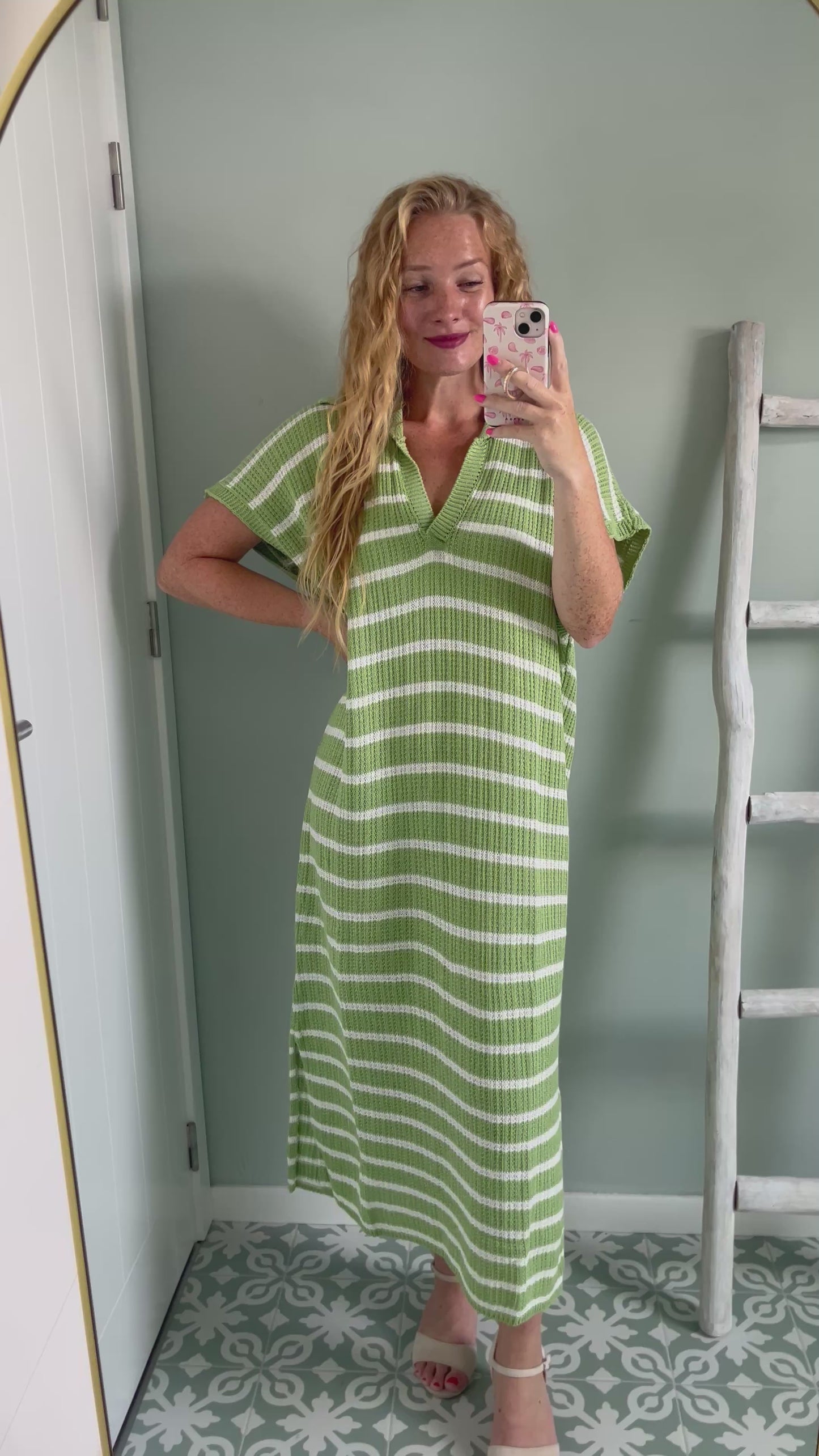 Short Sleeve Knitted Maxi Dress - green