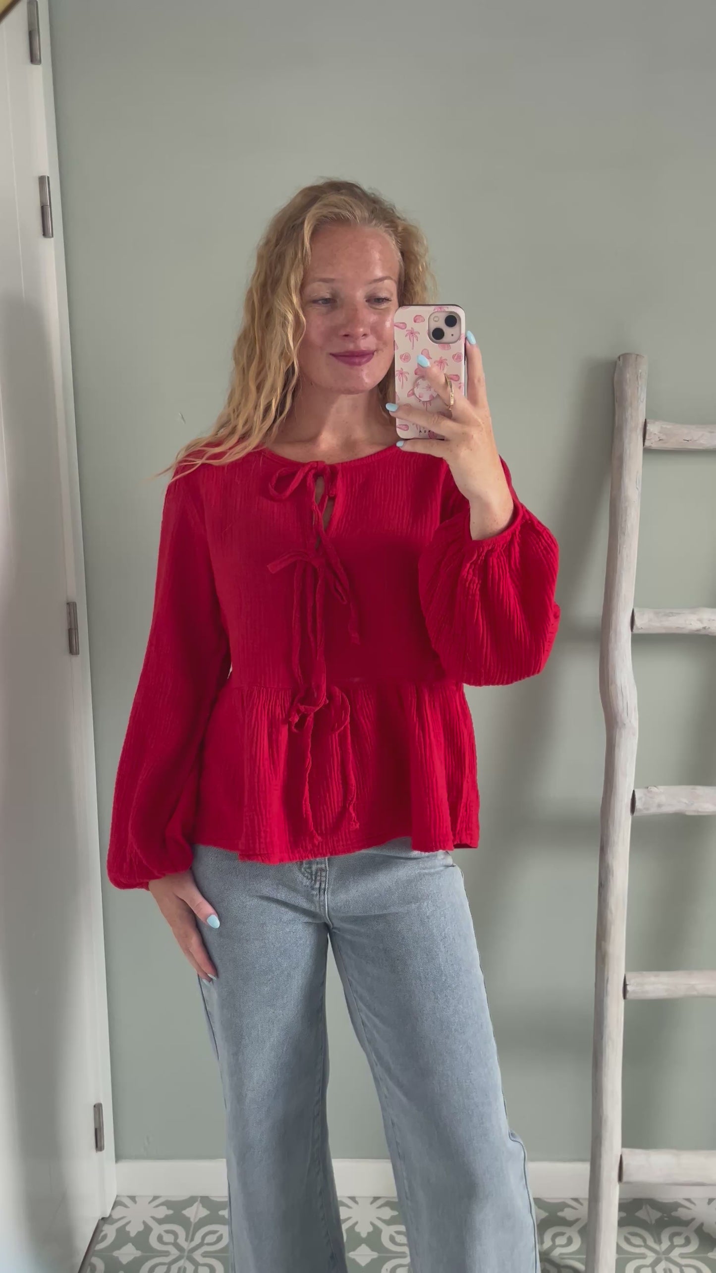 Cute Bow Tetra Blouse - red