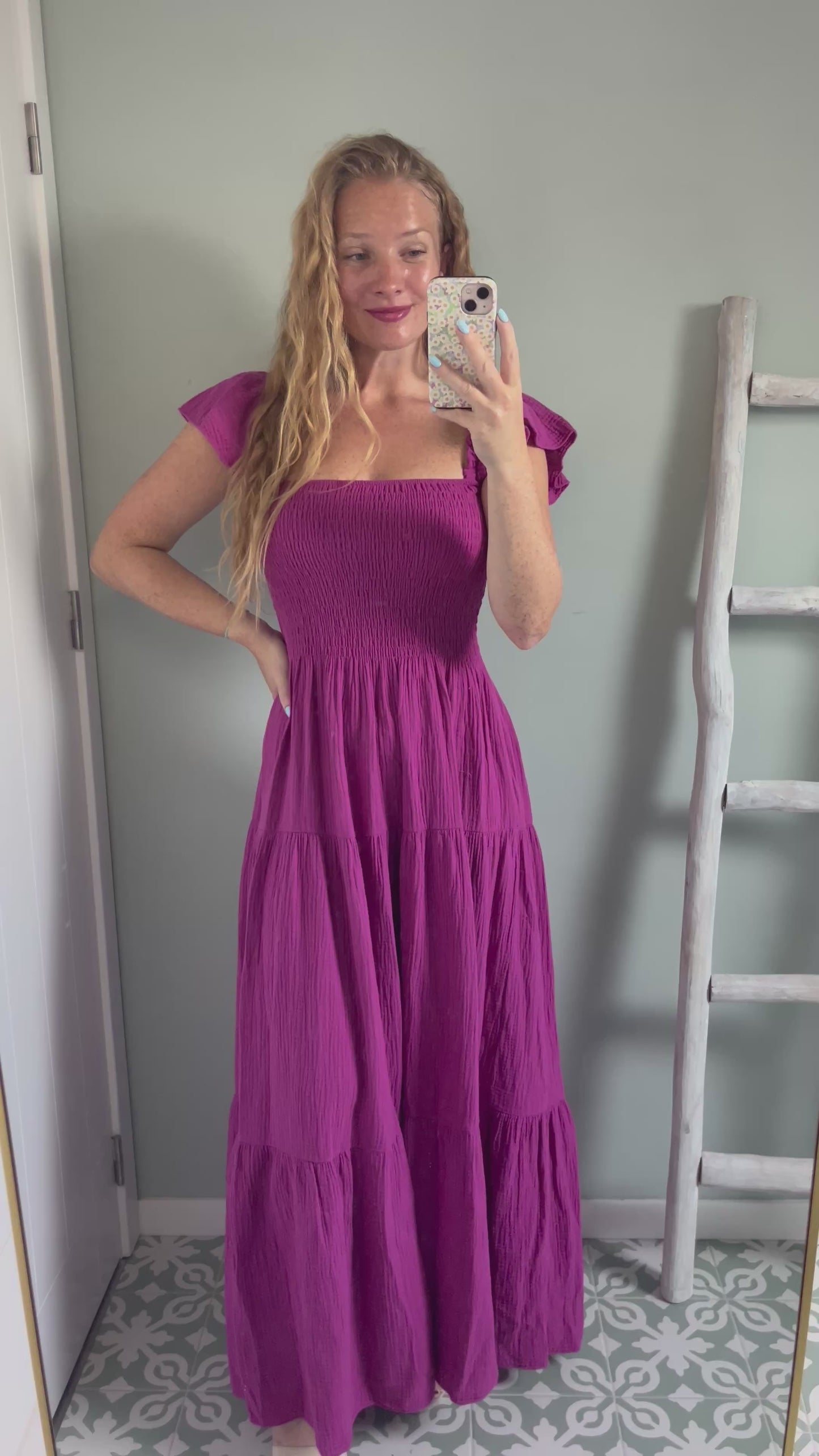 Ruffle Strap Tetra Maxi Dress - mauve