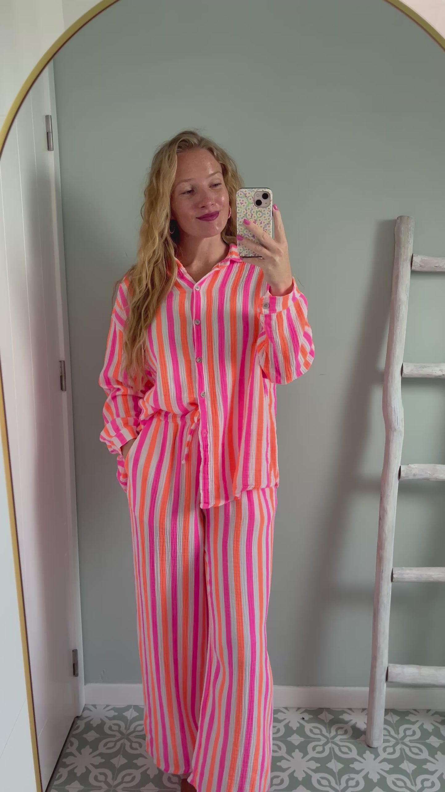 Striped Tetra Blouse - pink/orange