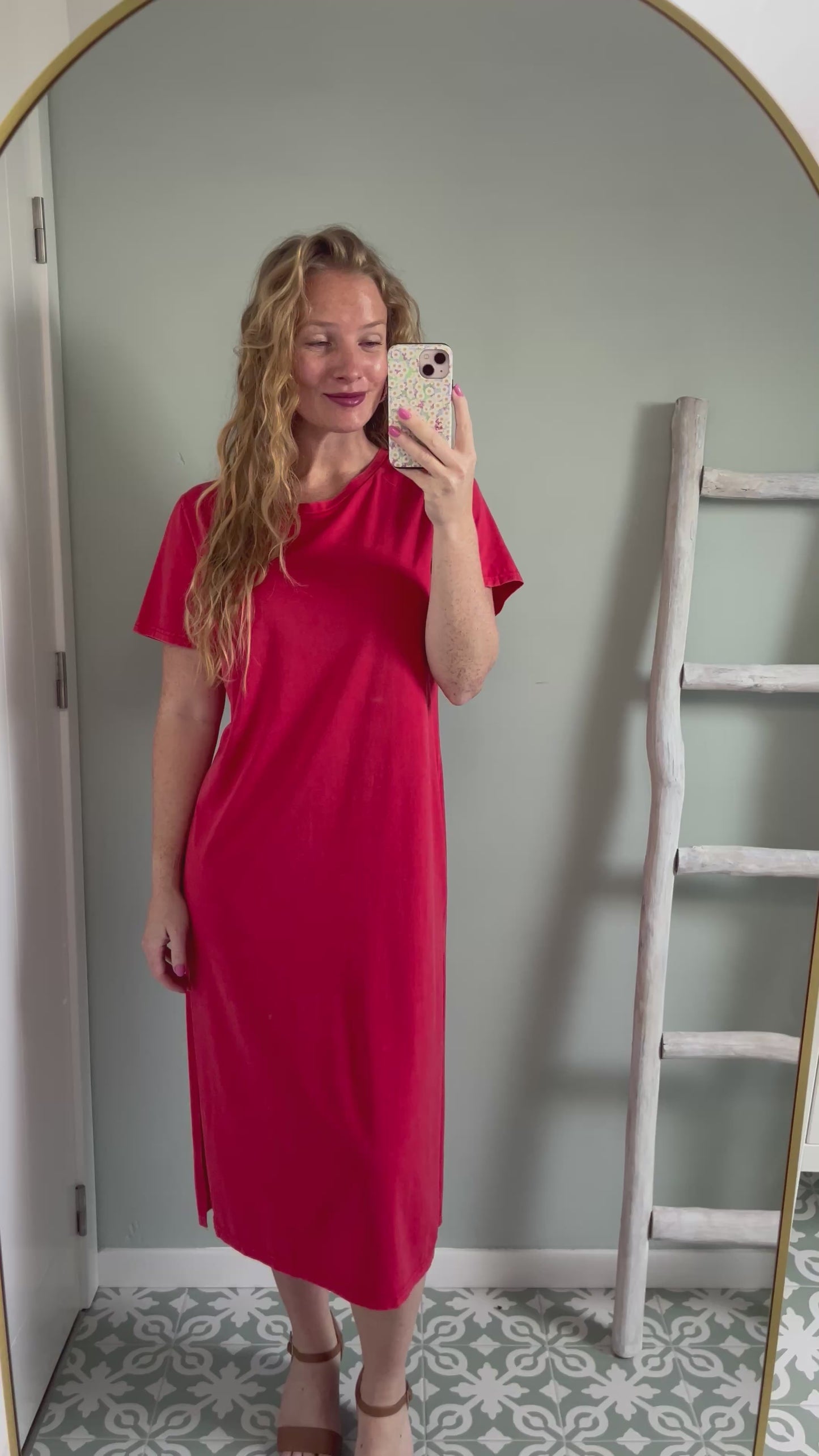 Washed Look T-shirt Dress - red