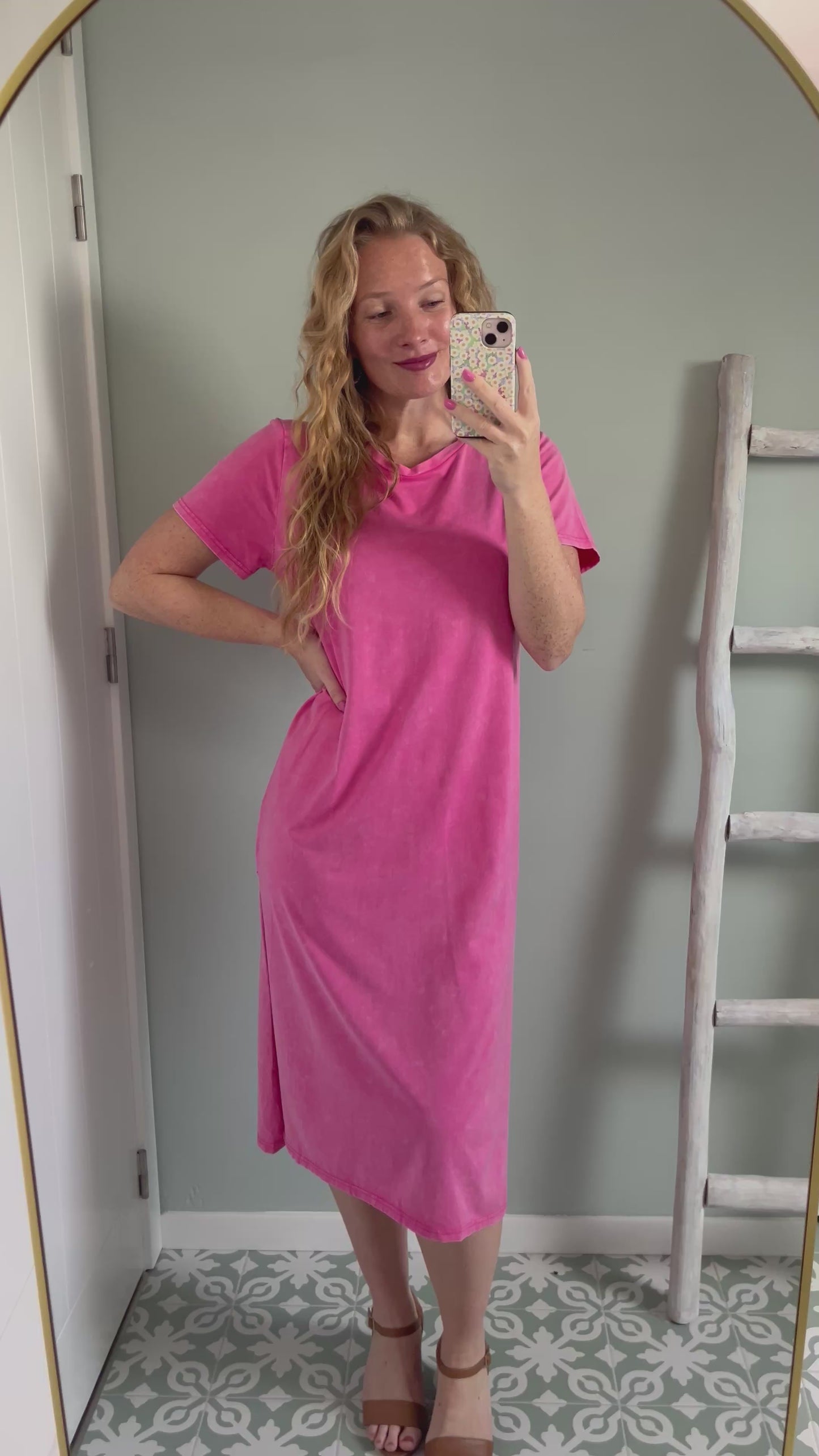 Washed Look T-shirt Dress - pink
