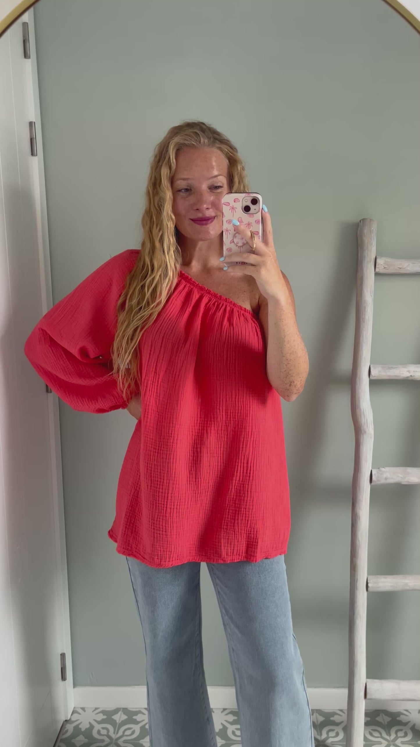 Assymetric Tetra Blouse - coral