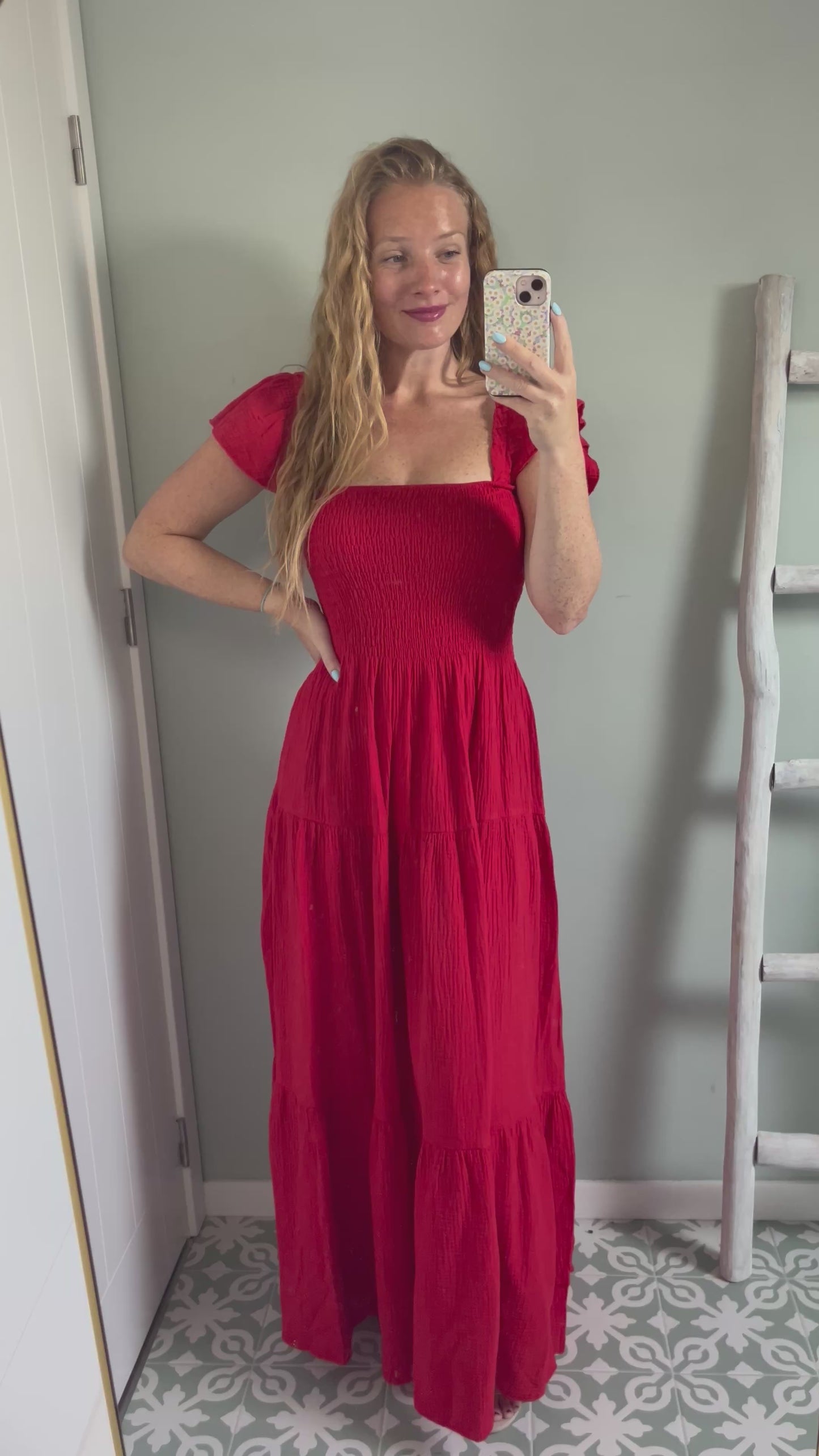 Ruffle Strap Tetra Maxi Dress - red