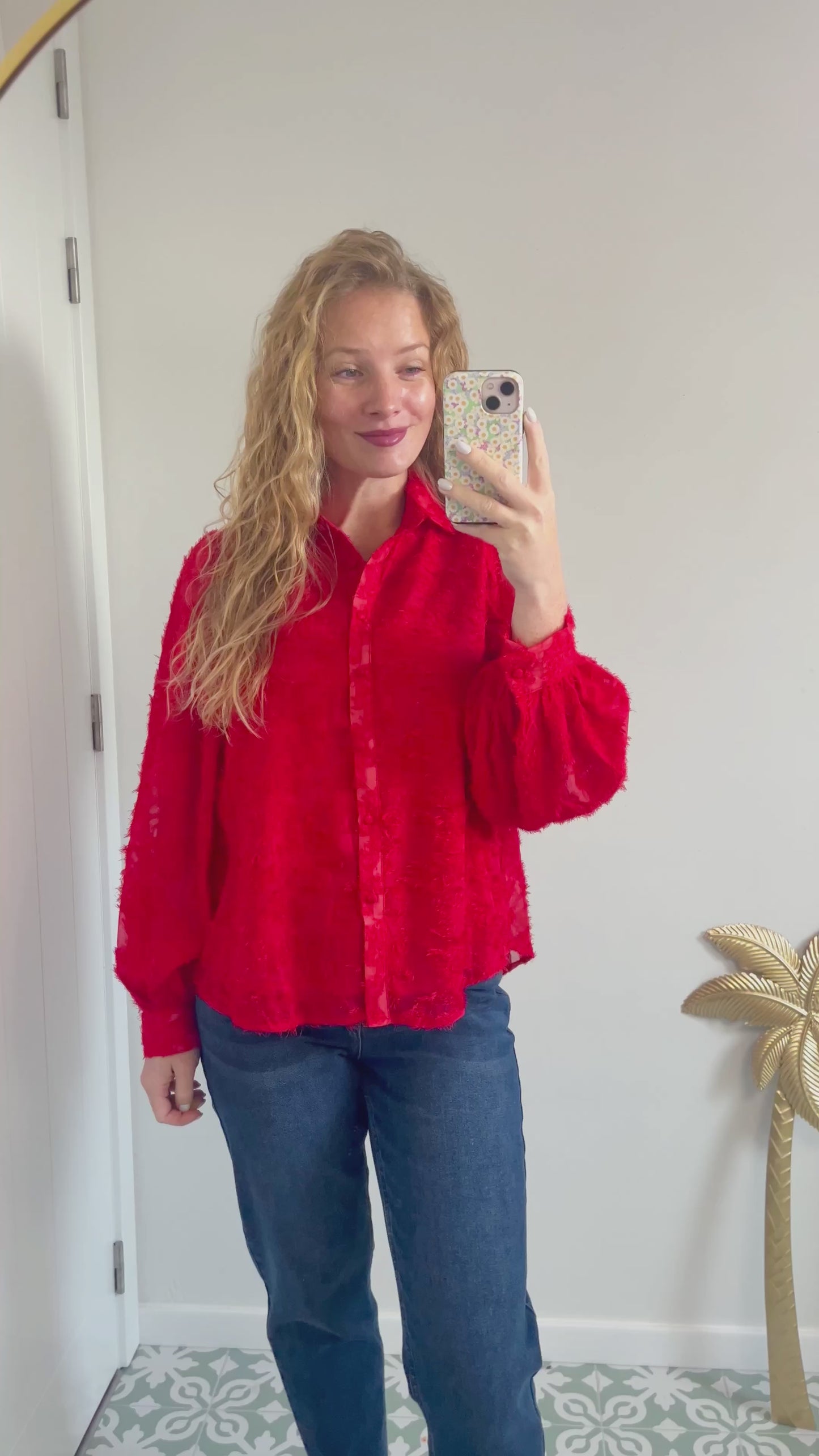 Textured Blouse -red