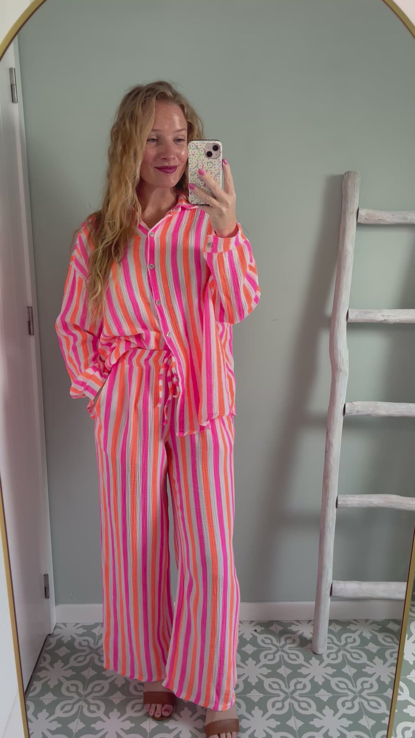 Striped Tetra Pants - pink/orange