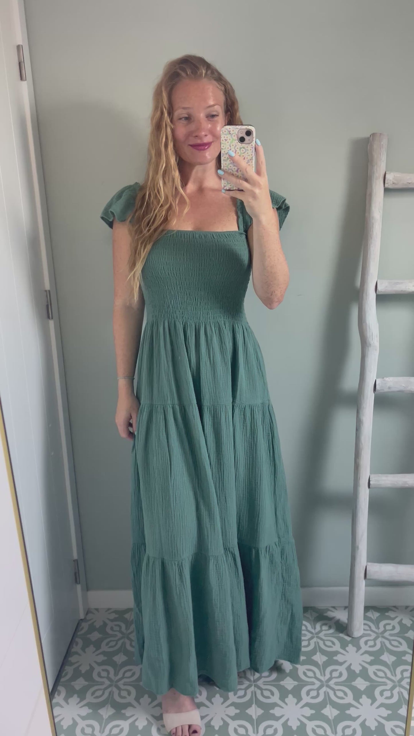 Ruffle Strap Tetra Maxi Dress - khaki