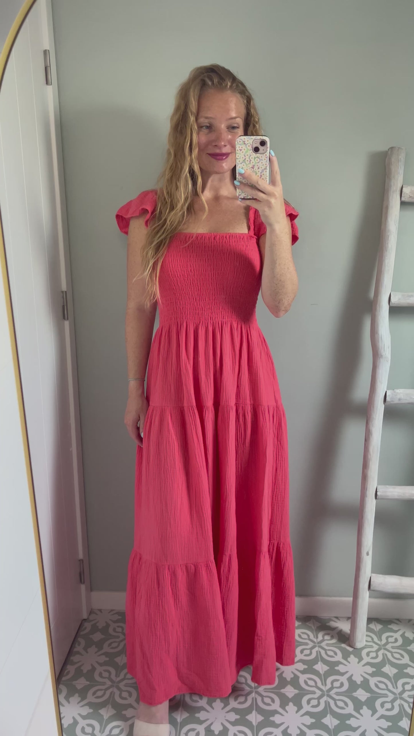 Ruffle Strap Tetra Maxi Dress - coral