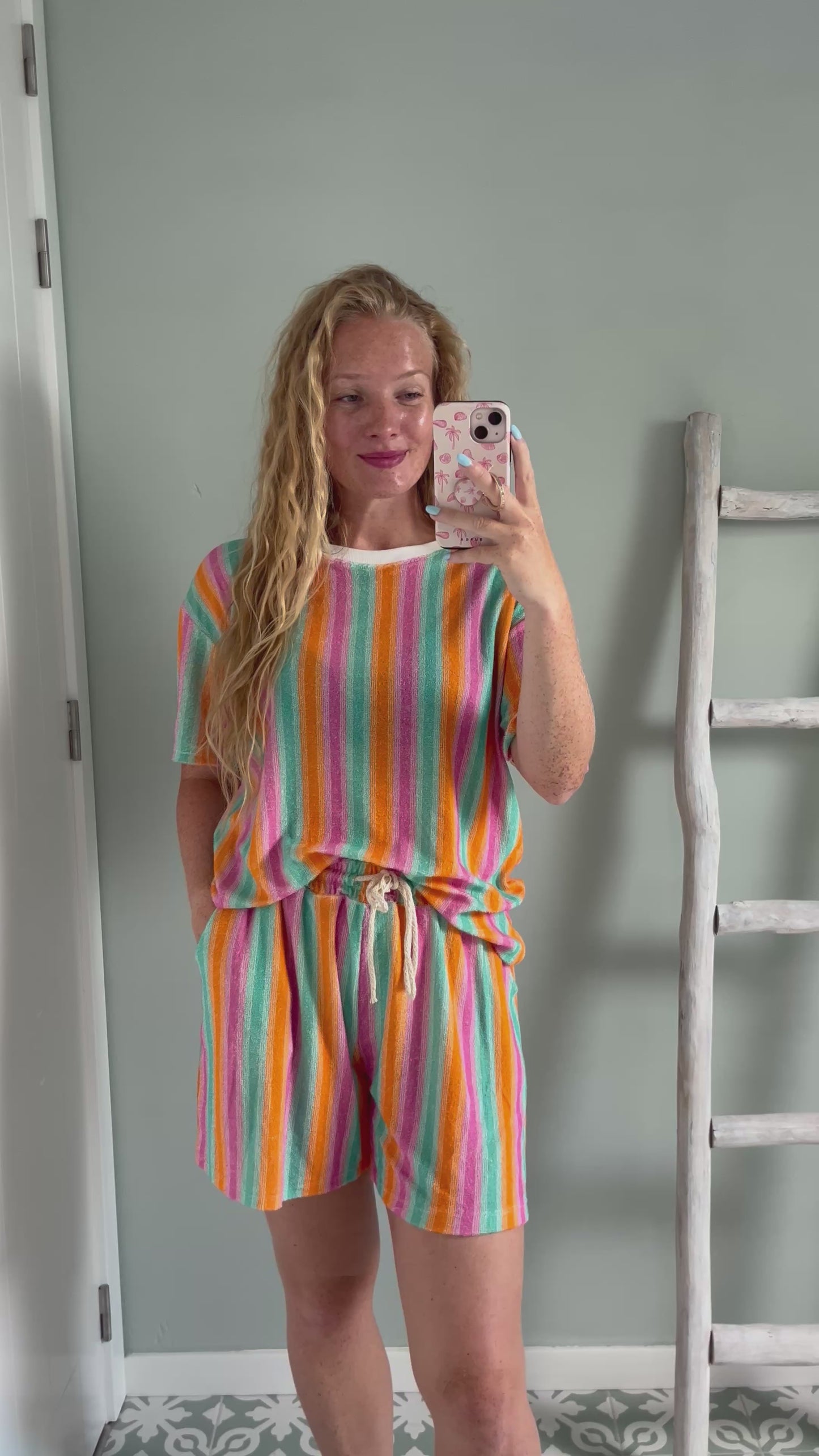 Short Sleeve Terry Striped Set