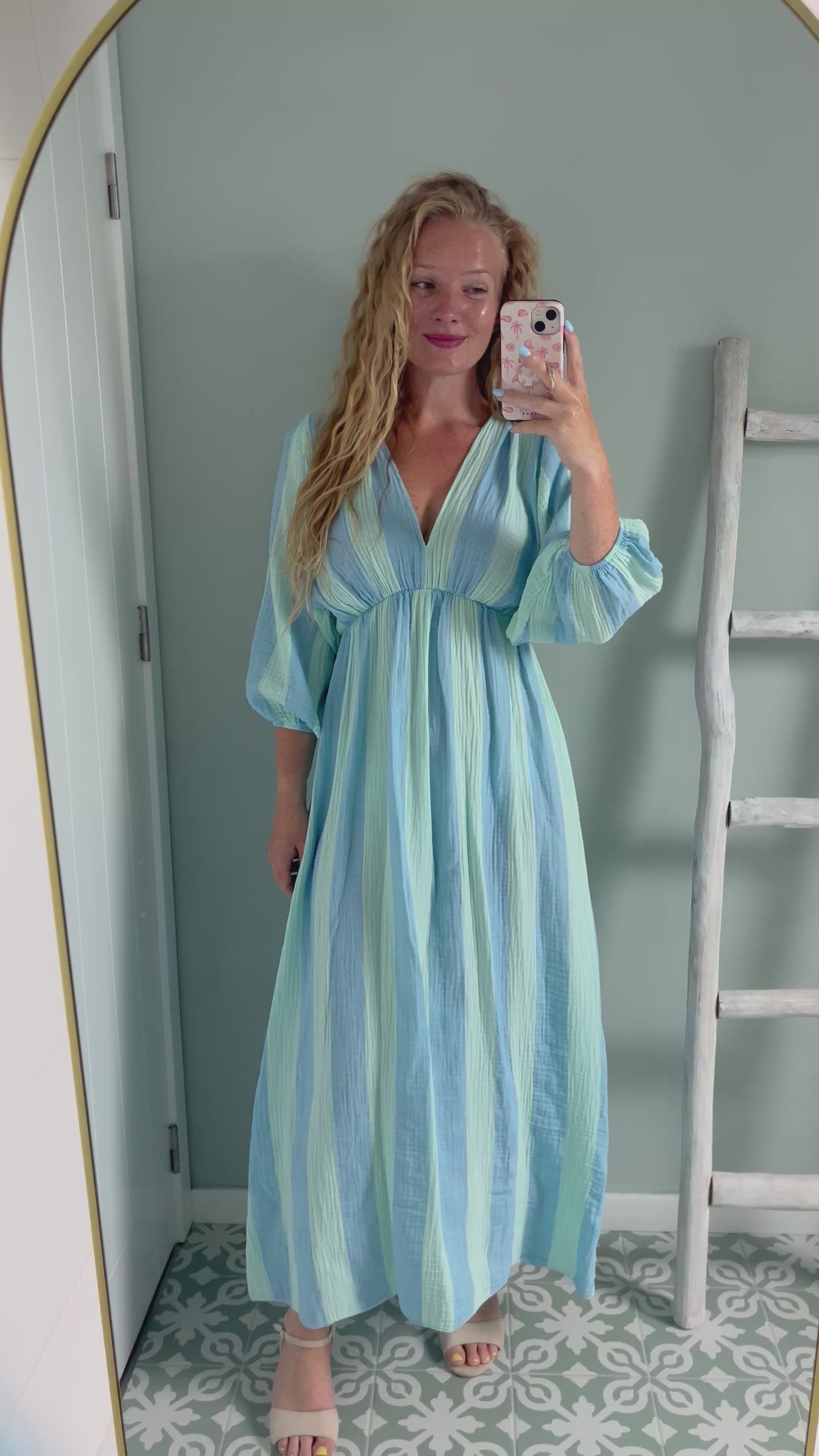 Striped Tetra Maxi Dress - blue/mint