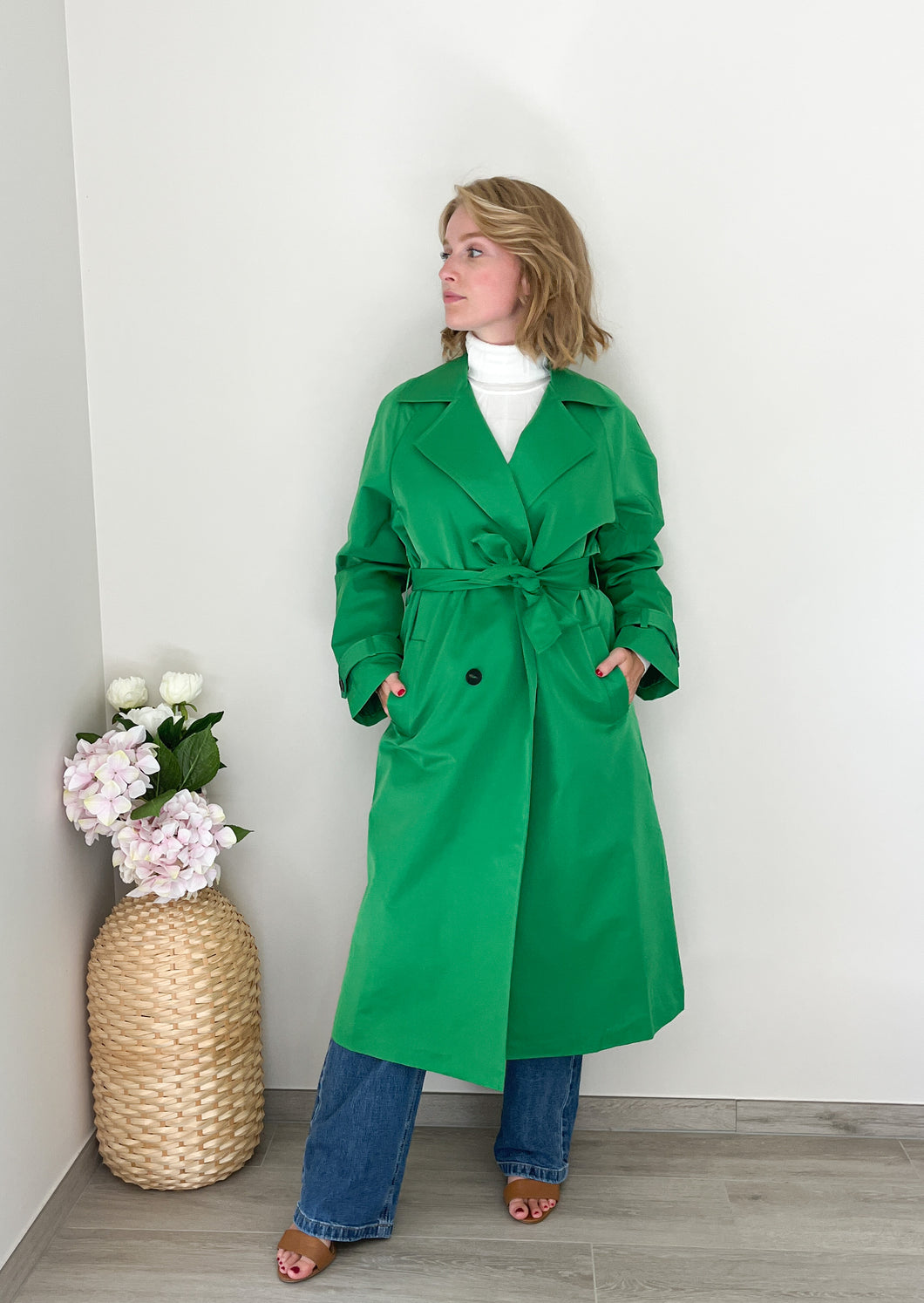 Sarah Satin Trench Coat - green